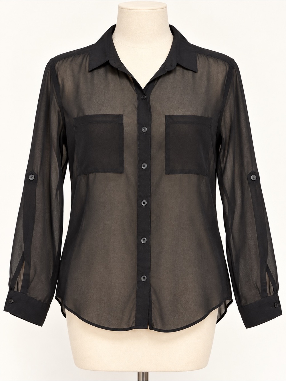 Decree Sheer Black Button-Front Blouse